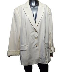 Apostrophe Woman Cream Blazer Jacket Size 24W Plus Floral Damask Cuffs NWT
